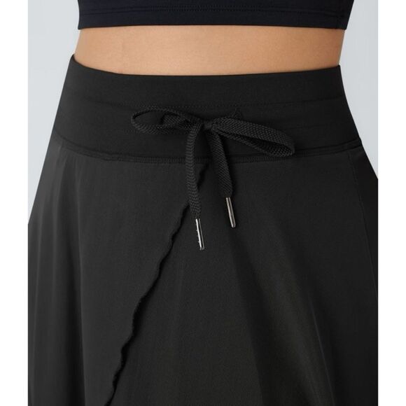 Halara High Waisted Drawstring Contrast Mesh Flowy midi Flare Casual Skirt - Picture 4 of 9